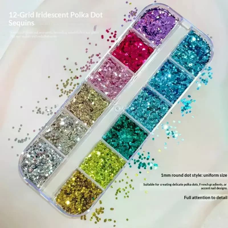 1 Set 12 Colors Round Dot Nail Art Glitter Sequins High Sparkle Easy Application For Home DIY And Professional Salon Nail Use