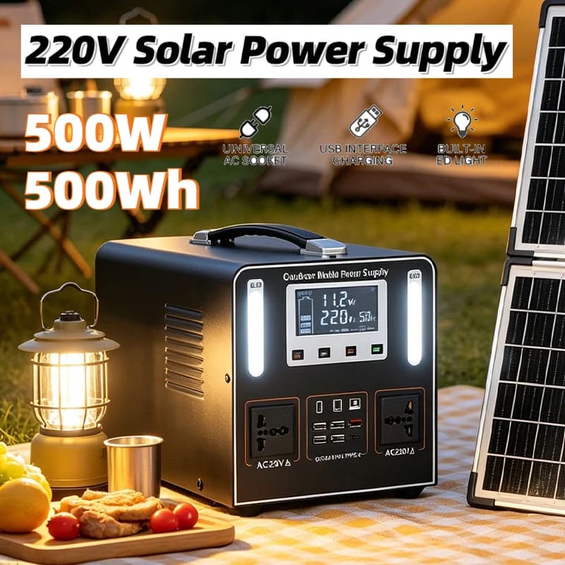 Stazione di Alimentazione Portatile 500W AC 220V, Batteria LiFePO4 500Wh, Generatore Solare per Emergenze, Campeggio e Viaggi