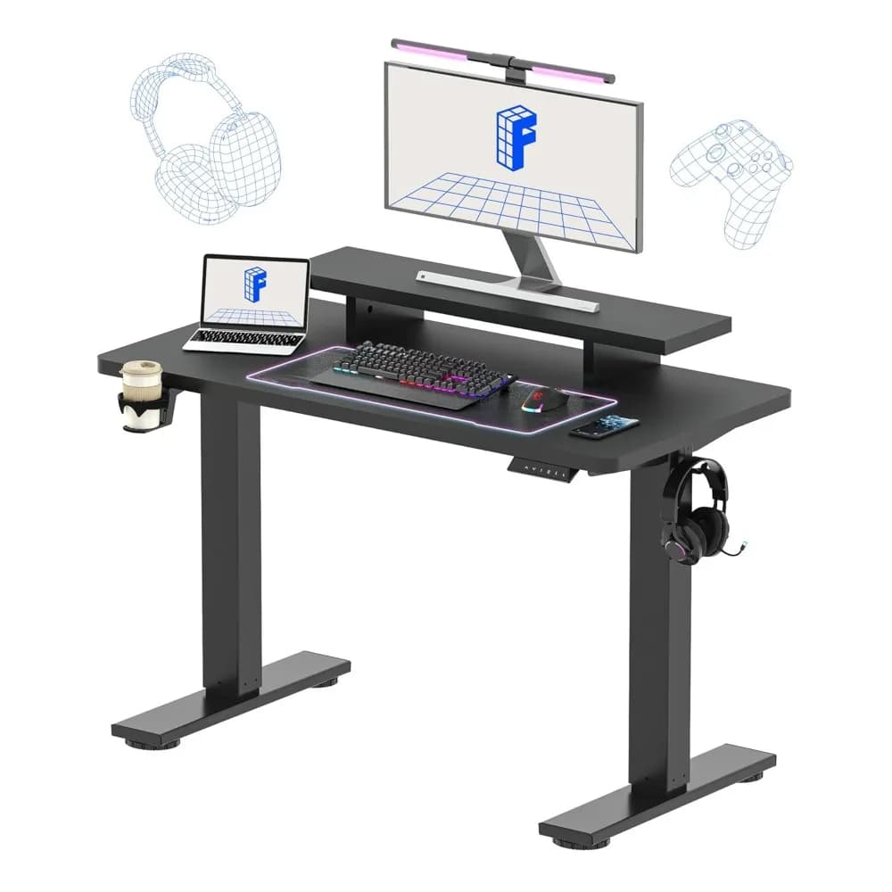 Scrivania Regolabile in Altezza con Supporto per Monitor, 48 x 24 Pollici, Scrivania Elettrica Monoblocco con Portabicchiere, Personalizzabile
