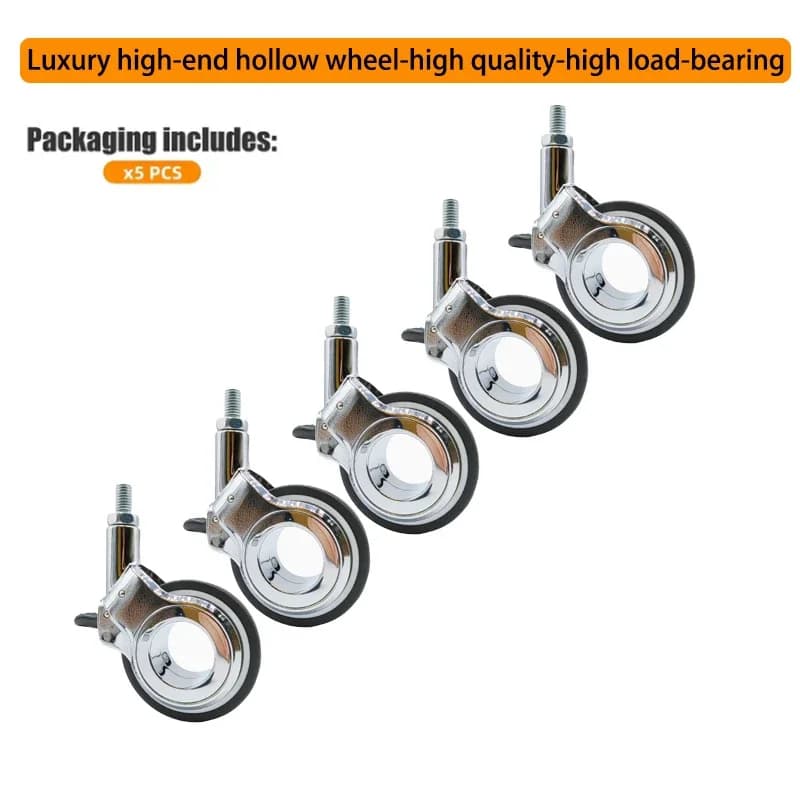 5-Pc 2.5-inch Screw M6/8/10/11 High-end Luxury Anti-entanglement Aluminum Alloy Swivel Casters For Office Chairs, Gaming Chairs