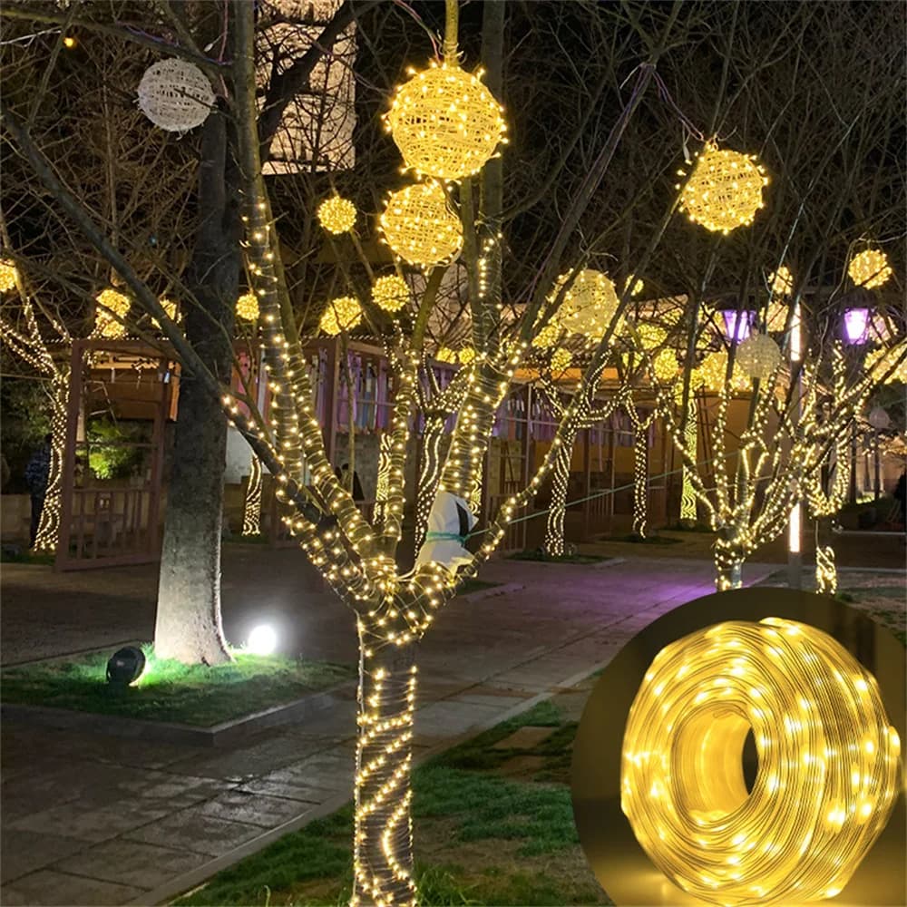 Luci natalizie a LED in pelle con carica solare e USB 100M Luci natalizie Ghirlanda esterna impermeabile ad alta potenza
