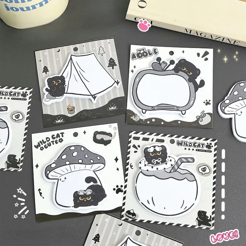 4 pezzi 30 fogli simpatico cartone animato gatto nero note adesive kawaii formato animale memo pad studente ufficio messaggio carta per notebook pianificatore