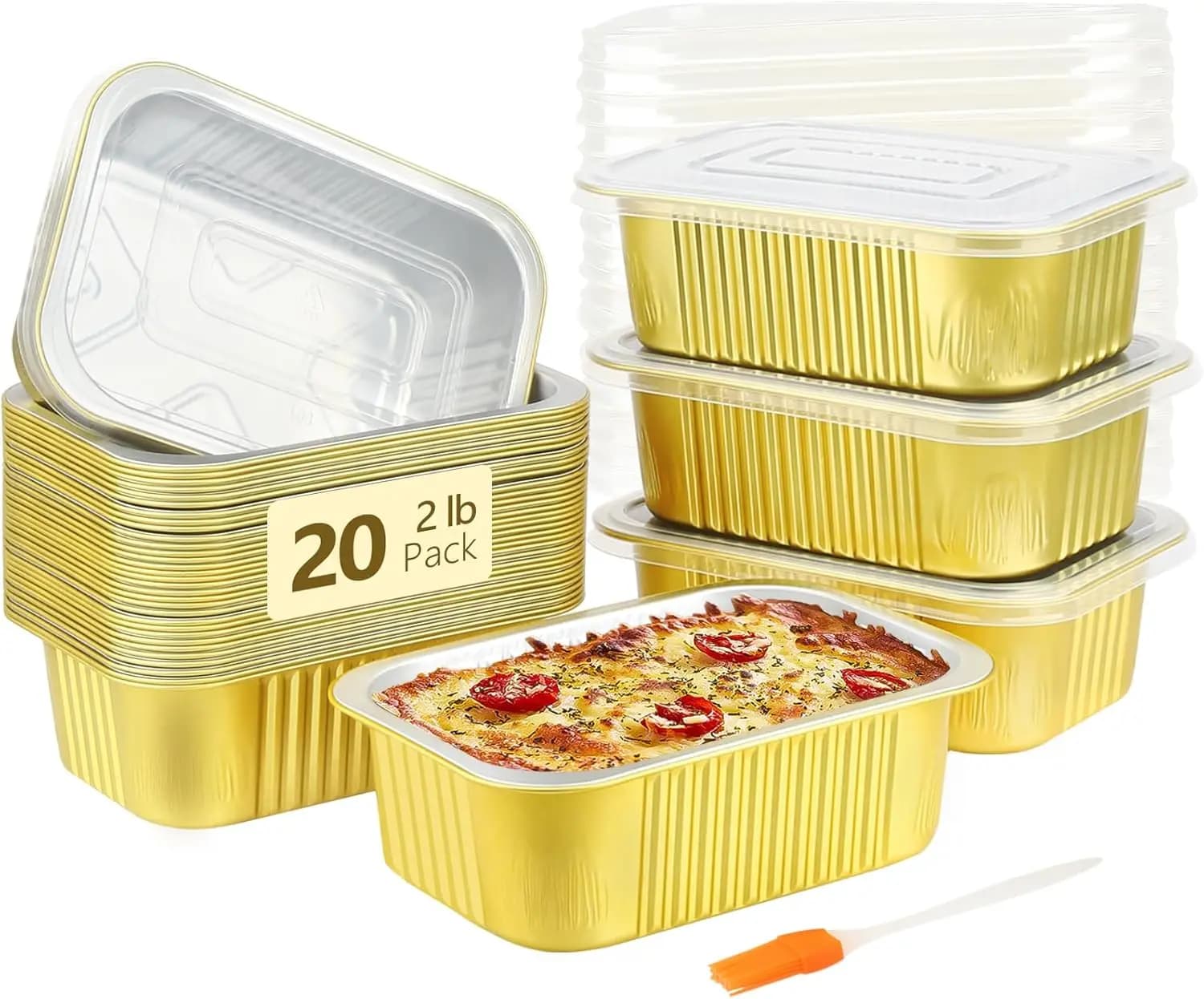 Confezione da 20 Teglie in Alluminio da 30oz con Coperchi, Stampo per Pane 7x5, Contenitori Usa e Getta per Torte, Contenitori in Alluminio Resistente per Preparazione Pasti