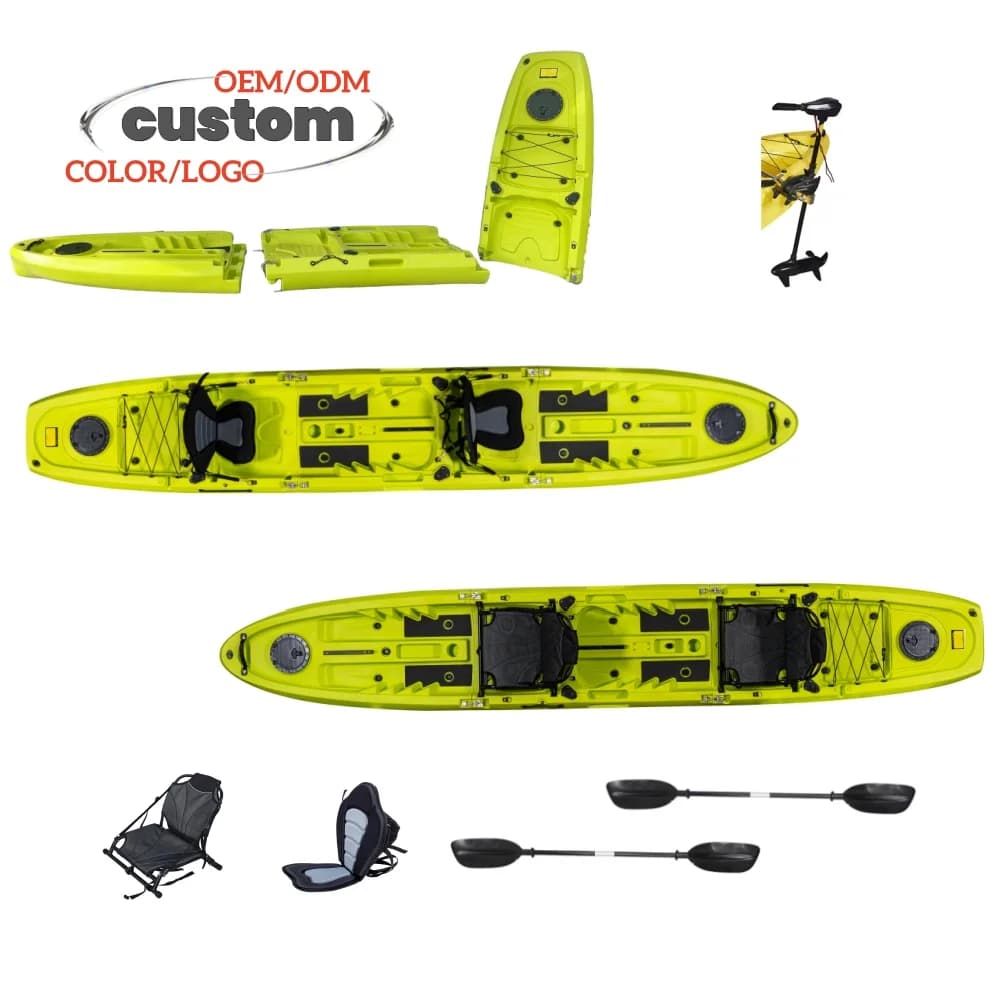 Nuovo Kayak Modulare Tandem Doppio Sit-on-Top, Canoa da Pesca in Plastica Rigida LLDPE Smontabile in 3 Sezioni per 2 Persone, con Pagaie per Fiumi