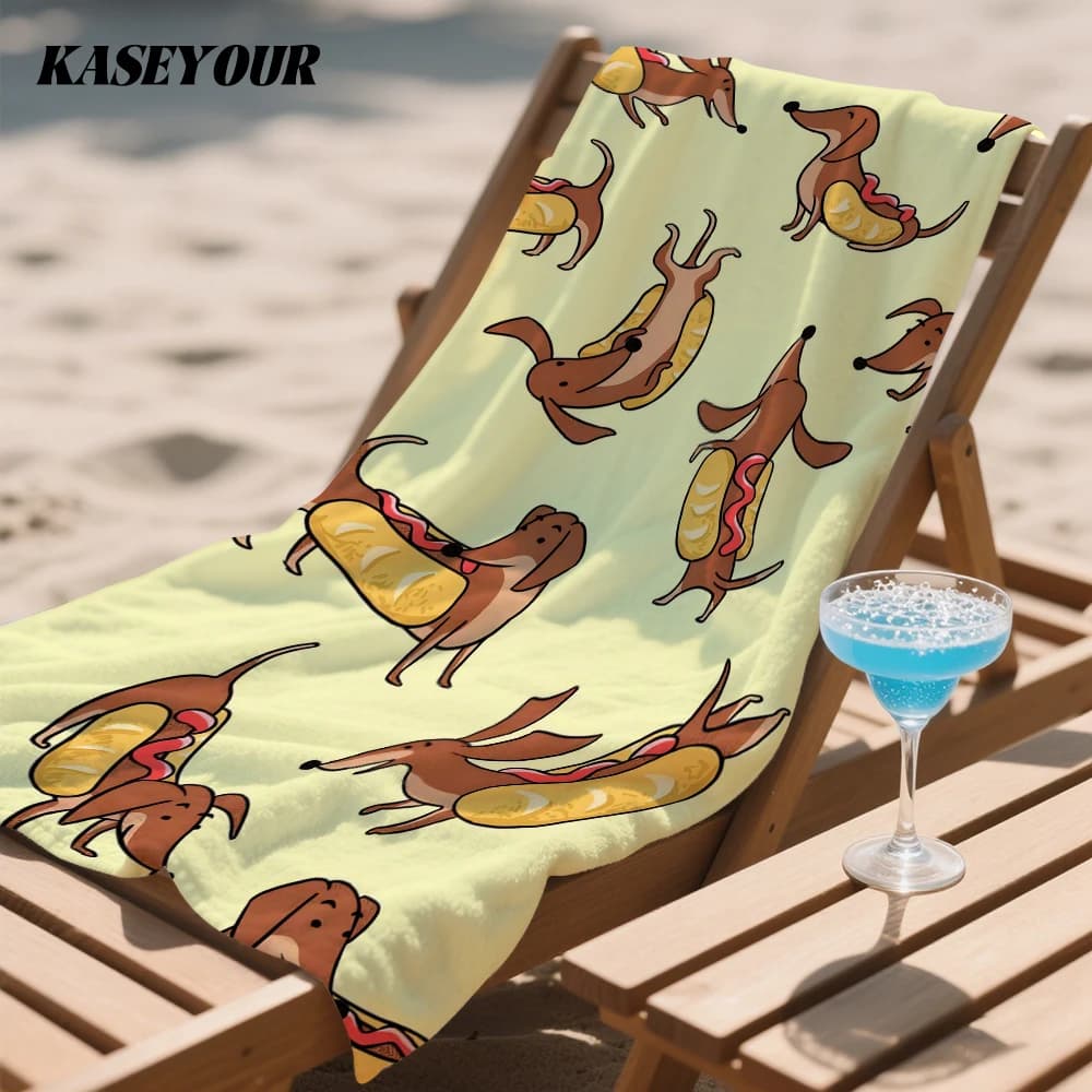Hotdog Pups Compact Travel Beach Towel Super Absorbent Sand Resistant, Microfiber for Swimming Camping Yoga