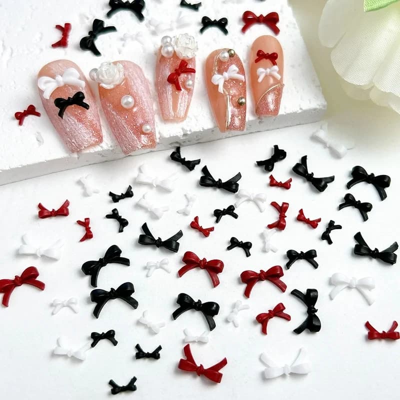 3D Resin Nail Art Charms, 50Pcs Mixed Colors Cute Line Style Bowknot Decorations, for DIY Nail Earring Craft Supplies