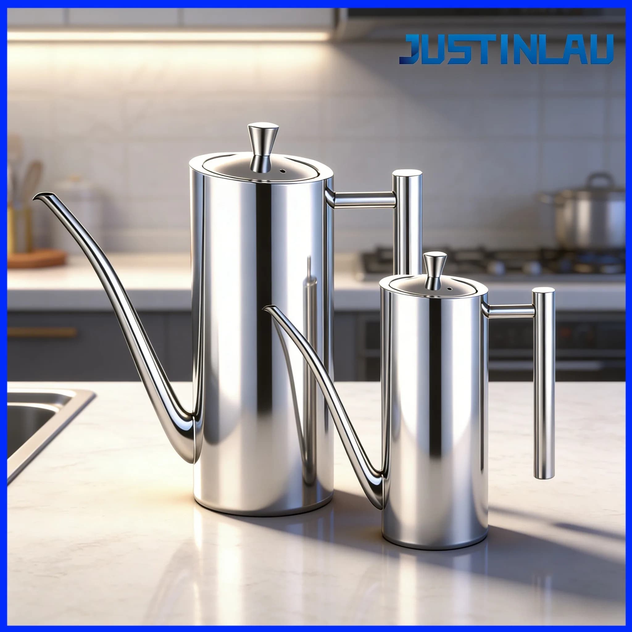 JUSTINLAU 500/700ml Vaso per olio a bocca lunga Dispositivo per la conservazione di condimenti liquidi in acciaio inossidabile 304 Bottiglia di olio Elementi essenziali per la cucina