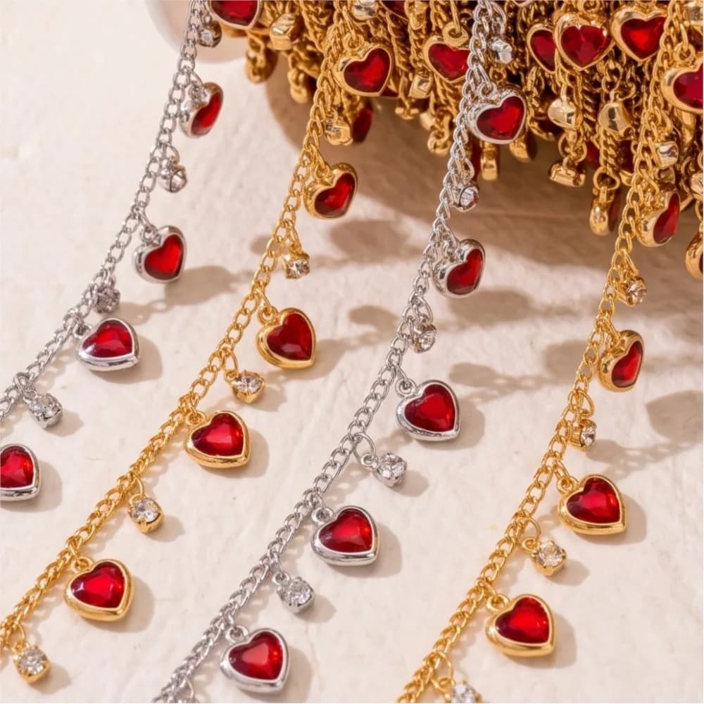 0.5/1m Heart Dangle Charms Rhinestone Pendant Chains for DIY Necklace Bracelets Jewelry Making Clothing Craft Material Crafts