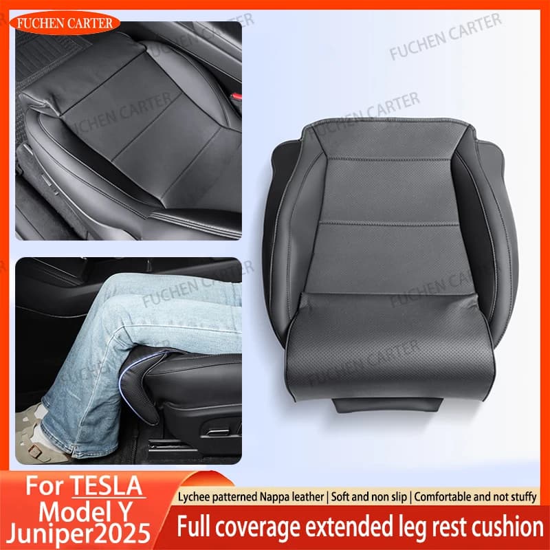 Seat Extender Leg Cushion For Tesla ModelY Juniper2025 Driver and Co pilot Leg Rest Leather Breathable Non-slip Car Seats Cover