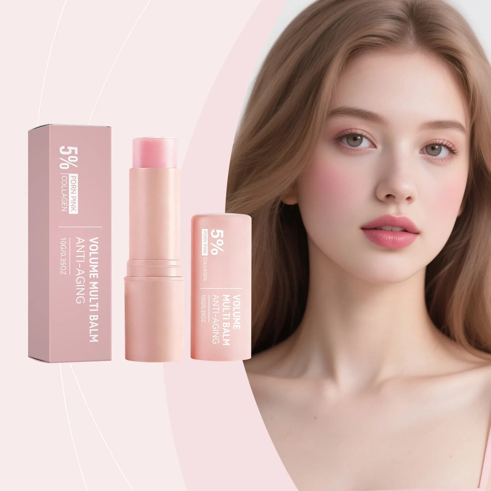 Pink Collagen Multi Balm Stick Hydrating Soft Smooth Facial Moisturizer Portable Daily Nourishing Skin Care Multi Effect Balm