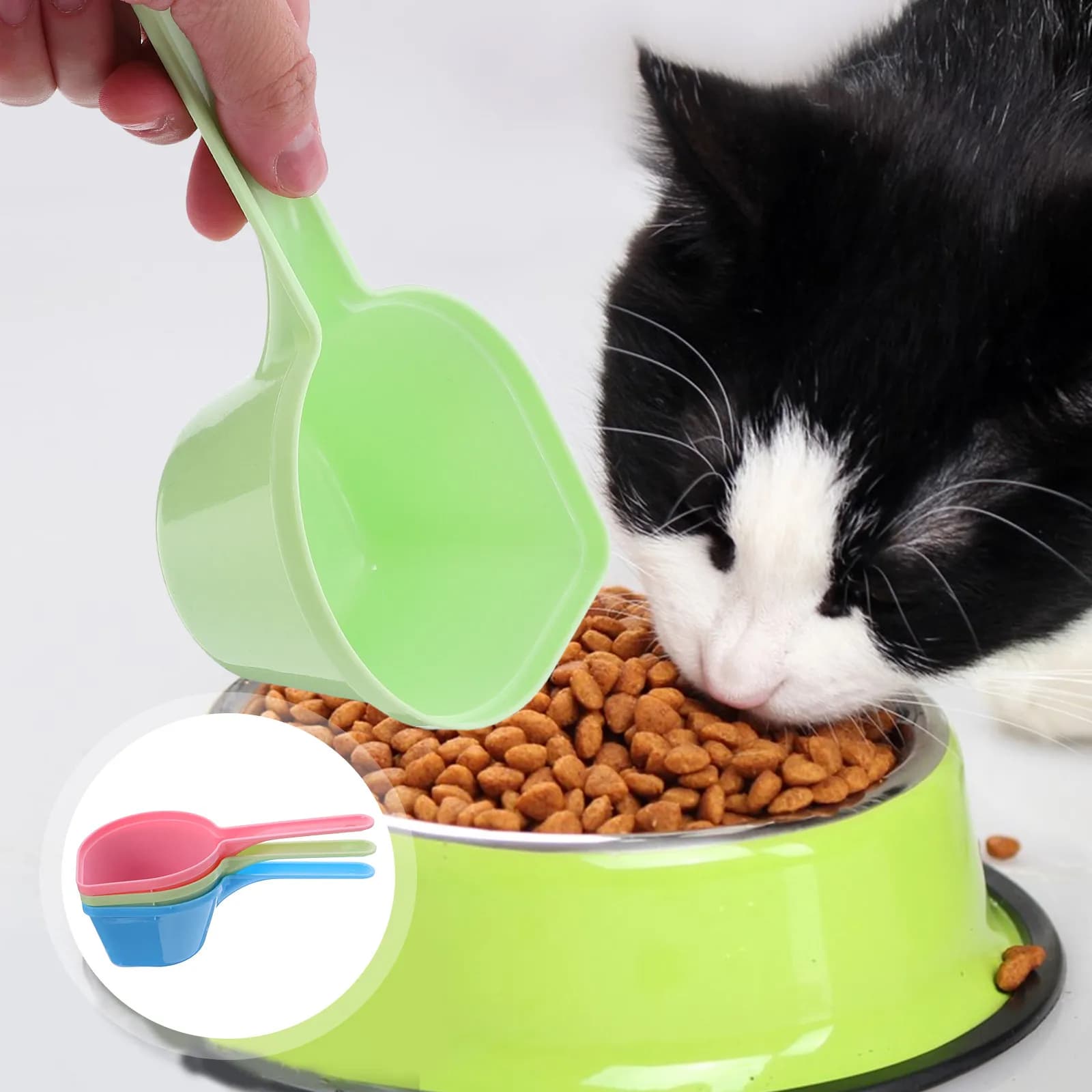 Set di 3 Cucchiai in Plastica per Alimenti per Animali Domestici, Dosatore per Gatti, Cucchiaio per Controllo Porzioni, Cucchiaio per Alimenti Secchi per Uccelli e Cani
