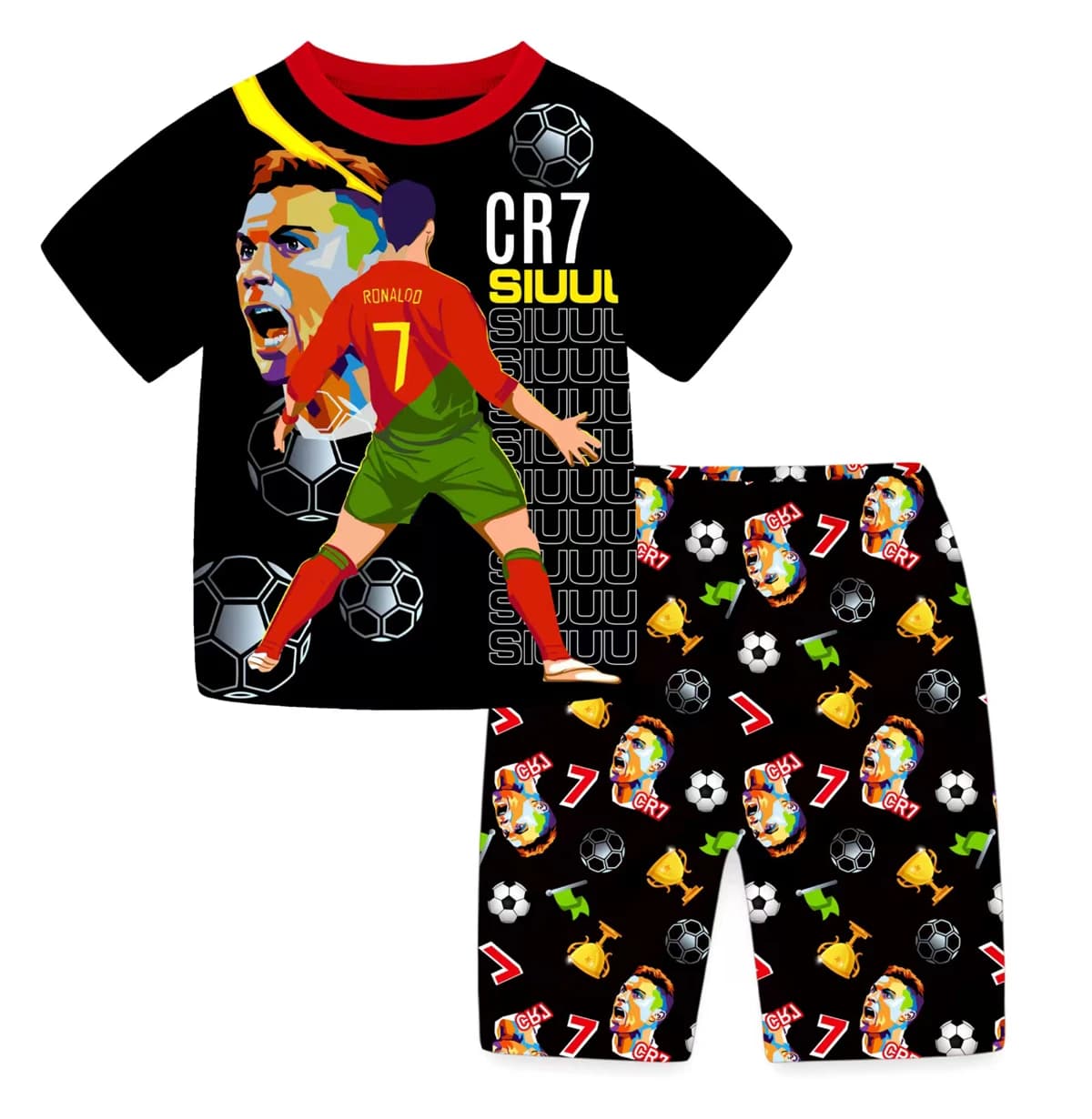 Pigiama in due pezzi con cartoni animati CR7 Cristiano Ronaldo per bambini e bambine, completo pigiama, abbigliamento da notte, abbigliamento da casa, stella del calcio, 6-13 anni