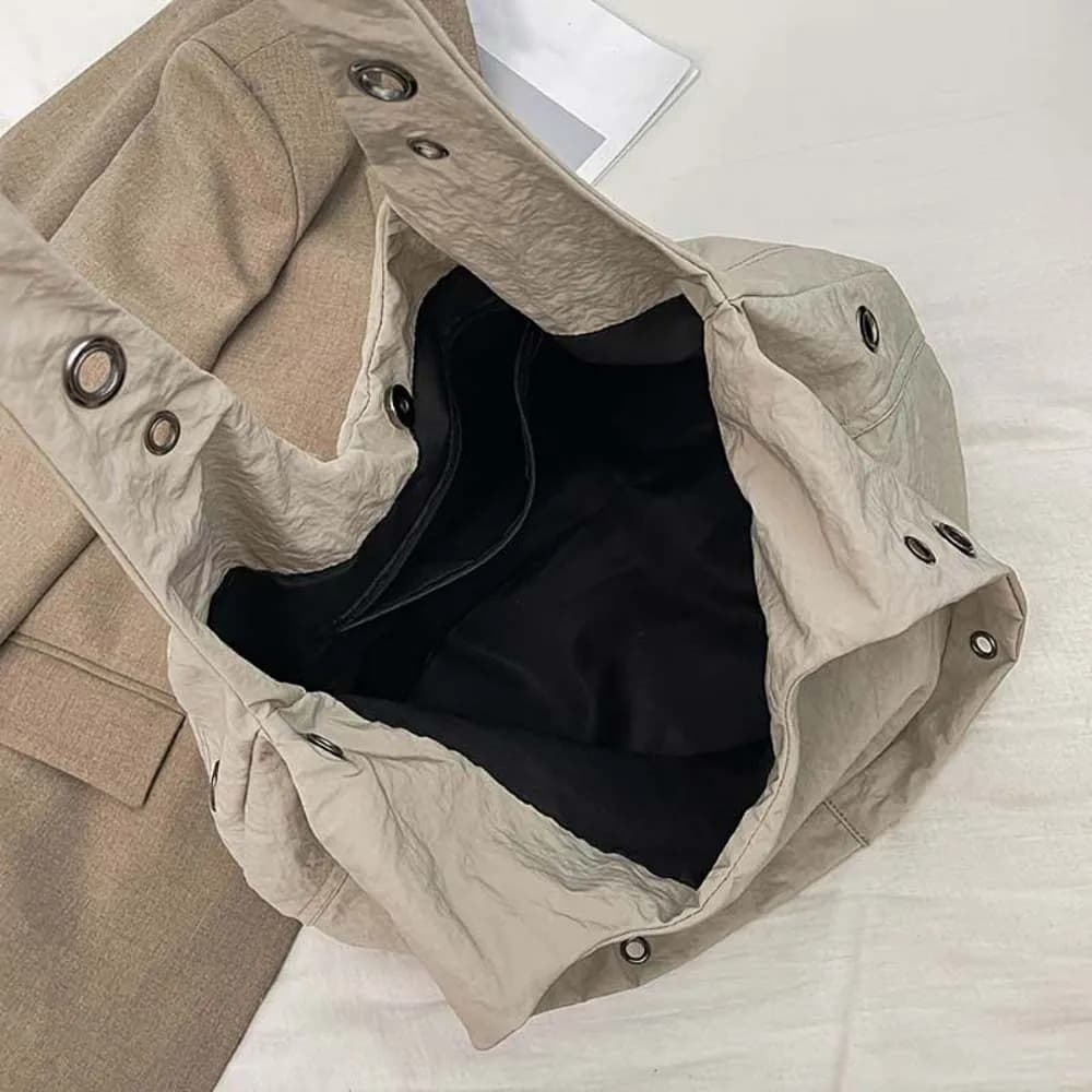 Large Capacity Eyelet Tote Vest Bag Lightweight Magnetic Buckle Solid Color Nylon Handbag Underarm Pouch Anti-splash Water