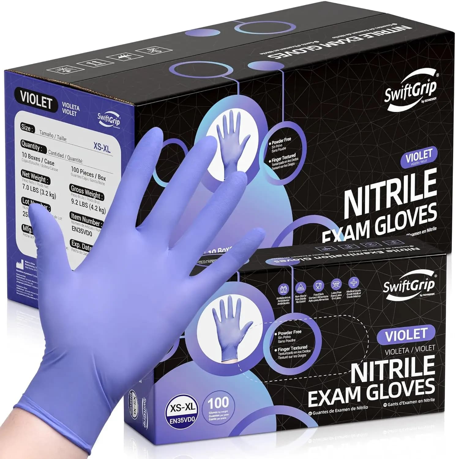 Guanti Monouso in Nitrile per Esami, 3 mil, XS, Confezione da 1000, Guanti in Nitrile Viola Senza Lattice