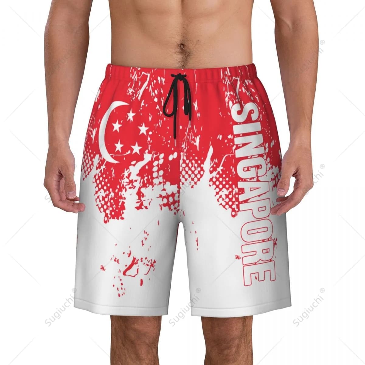 Men's Singapore Flag Beach Pants Board Shorts Surfing Boys Soccer Cycling Swimwear Running Polyester