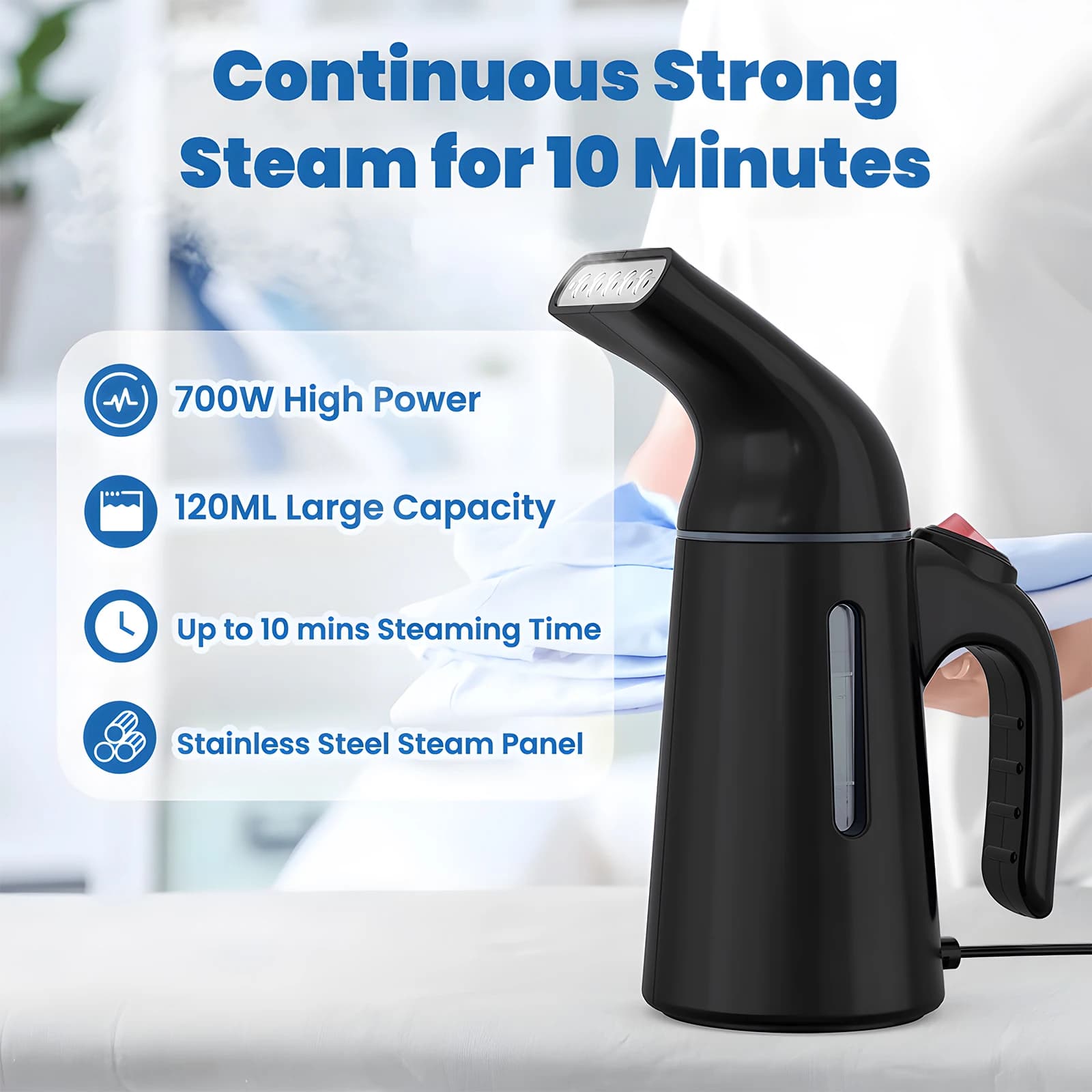 Portable Handheld Garment Steamer 120ml Capacity 700W Auto Shut-Off Steamer for Clothes Removes Wrinkles on Clothes and Fabric