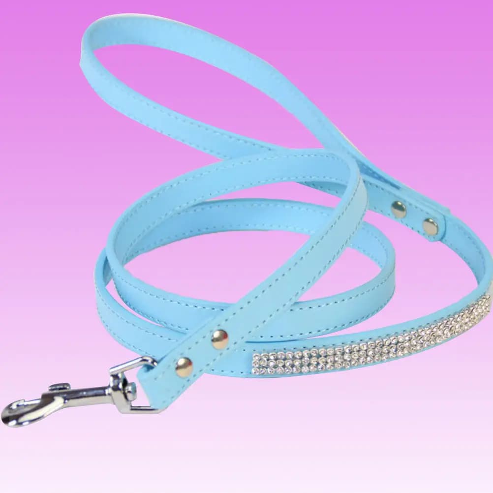 Guinzaglio per Cani in PU Blu con Strass Termofissati, Diamanti Flessibili per Addestramento e Passeggio di Cani di Piccola Taglia