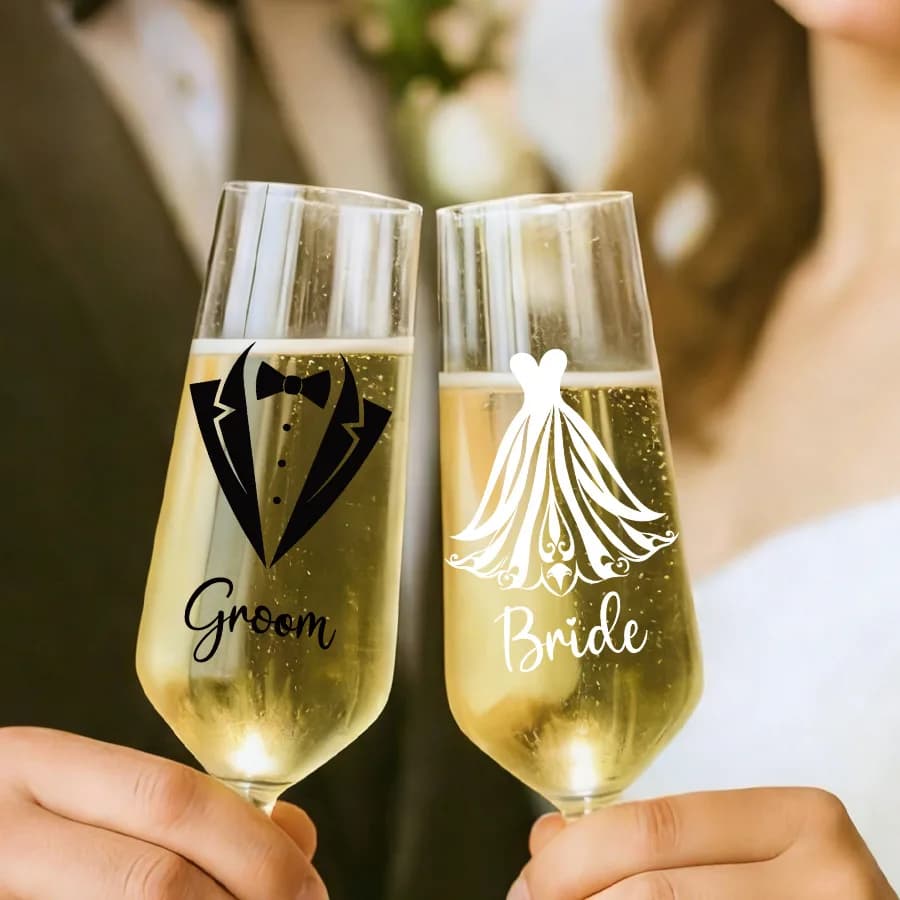 Wedding Champagne Glass Decorations sticker for groom bride wedding dress suit wedding wine glass Decals
