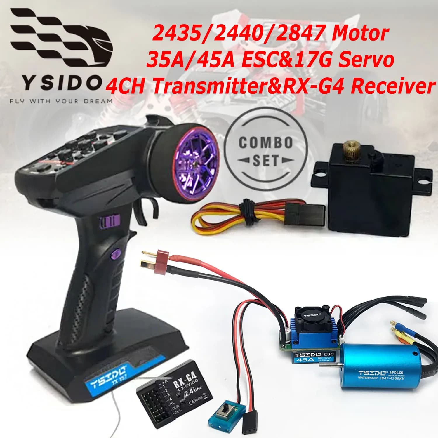 YSIDO Kit Combo Brushless Upgrade con Motore, ESC, Ricevitore e Servo RC per Auto RC WLtoy 1/12 1/14 1/16 1/18 MJX Hyper Go HBX REMO Hobby