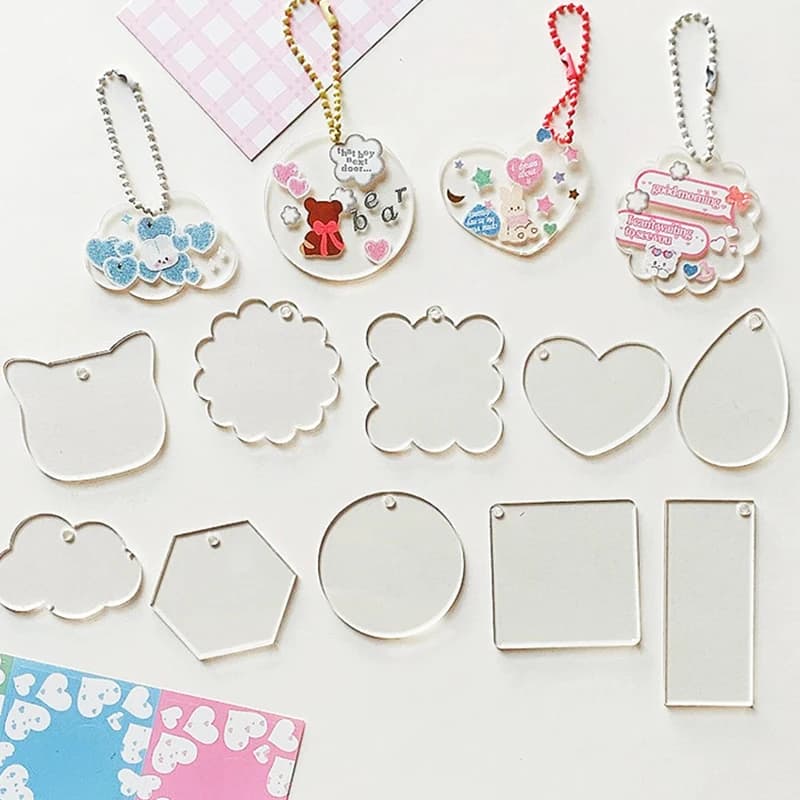 10Pcs Acrylic Keychain Blanks Kit Round Heart Clear Acrylic Discs with Key Rings Jump Rings DIY Craft Supplies Stamps Dies Set