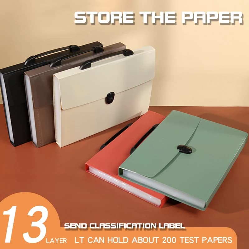 Cartella di file A4 Borsa portaoggetti alla moda a 13 strati Organizzatore da tavolo per forniture per ufficio scolastico Carta di prova di cancelleria