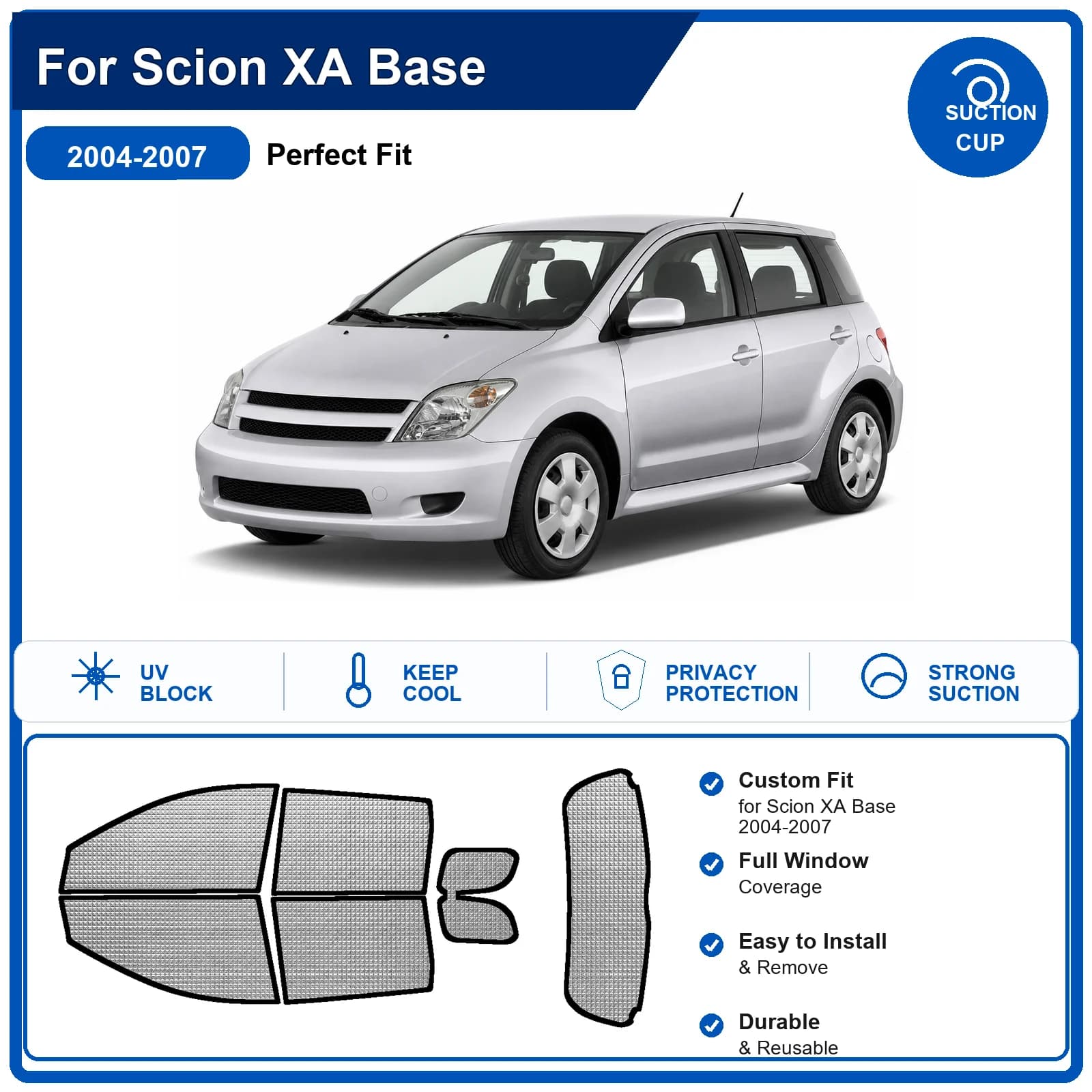 For Scion XA Base 2004-2007 Custom Full Set Windshield Sun Shade Aluminum Foil Heat Insulation Anti UV Foldable