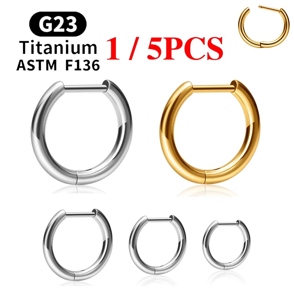 Orecchino a D in Titanio ASTM F136 18G 8/10/12mm con Segmento a Cerniera per Piercing Cartilagine, Trago, Helix, Lobo, Daith - Gioielli per il Corpo