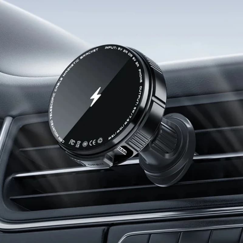 Car 15W Magnetic Wireless Charger Air Vent Phone Holder Stand With 70cm Cable For iPhone 17 16 15 14 13 12 Fast Charging Station