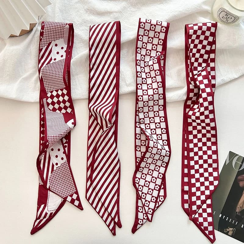 Nuova Sciarpa di Lusso 2026 con Stampa a Righe Rosse, Sciarpa Sottile in Seta da Donna, Foulard, Fazzoletto da Collo, Fascia per Capelli