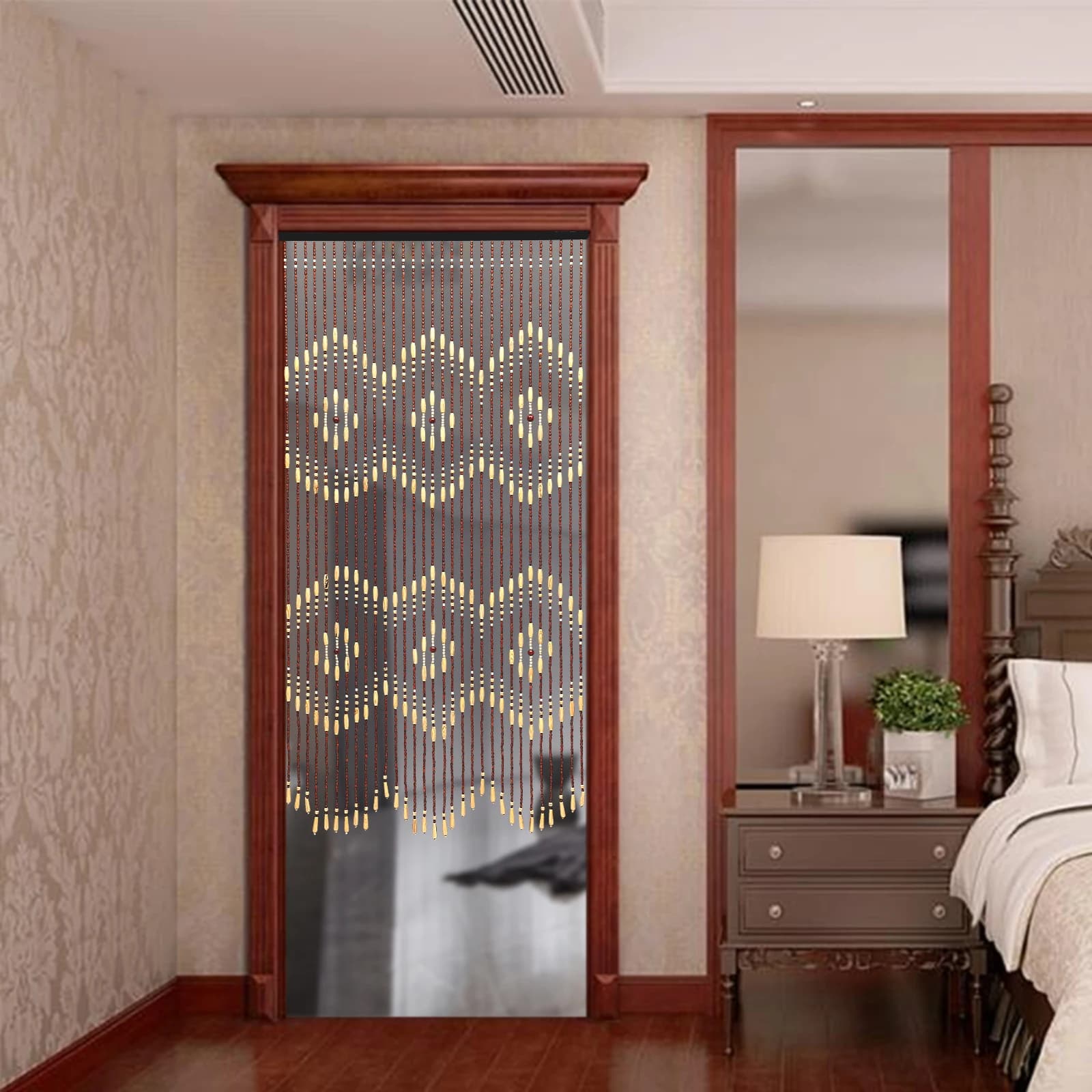 Natural wood door curtain, brown beige door curtains, 35.43 * 68.9 inch insect protection tent, room decoration