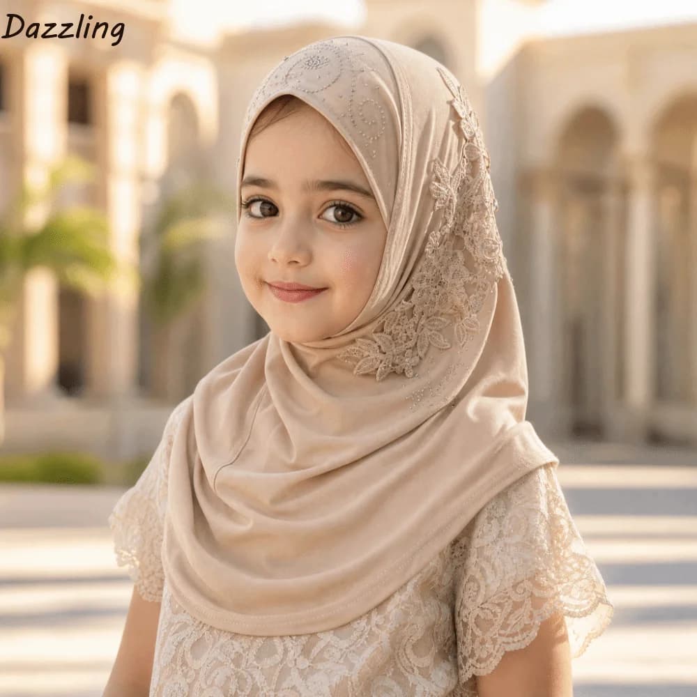 Regalo Elegante Hijab in Pizzo con Strass, Sciarpa Islamica con Fiori, Turbante Tinta Unita, Copricapo da Preghiera per Uso Quotidiano