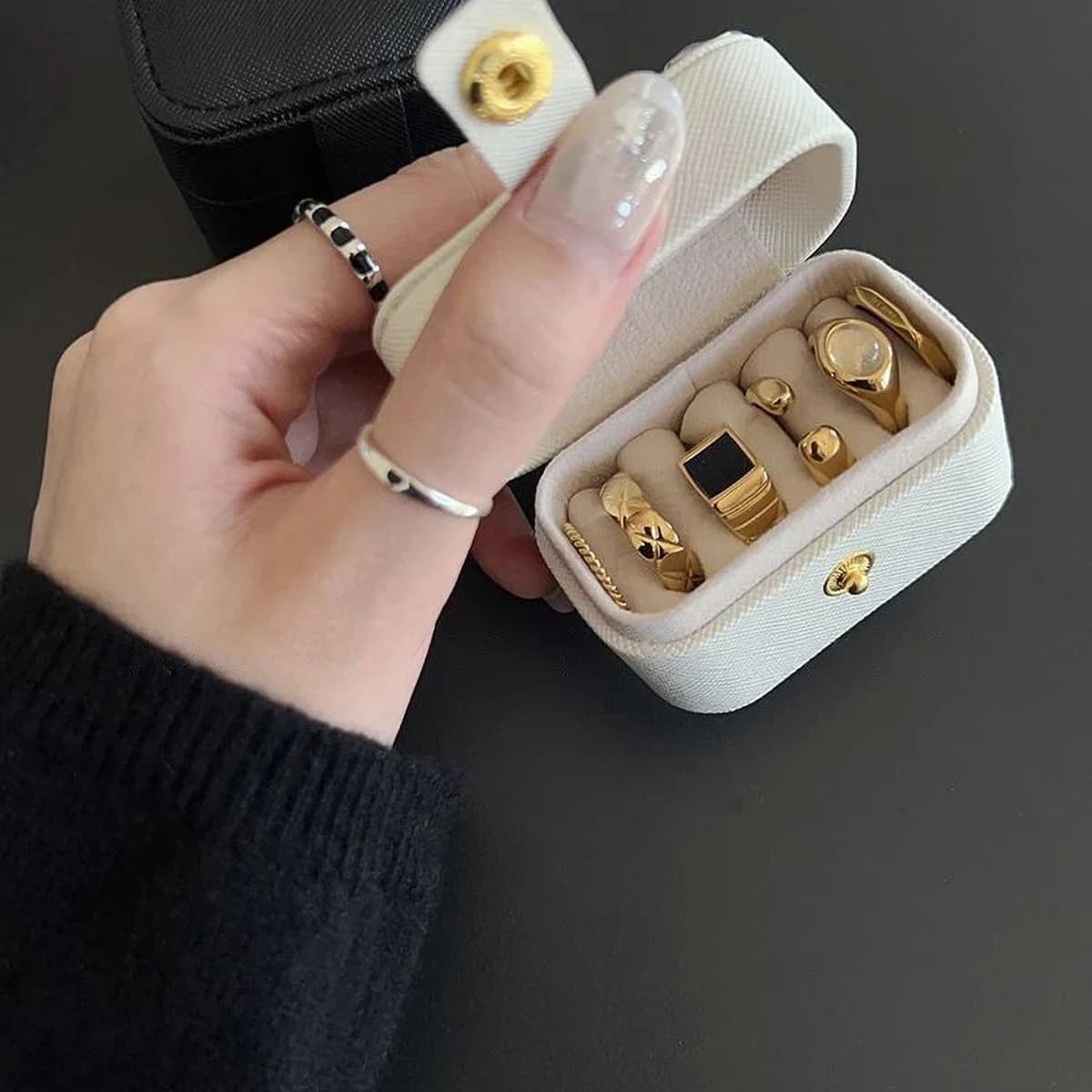 Mini Borsa Portatile per Gioielli, Scatola Organizer da Viaggio in Pelle per Anelli, Collane, Orecchini, Espositore Regalo