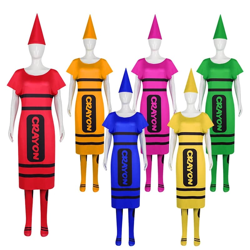 Costume di Halloween Crayola rosso unisex donna uomo giallo arancione verde blu viola rosso per adulto