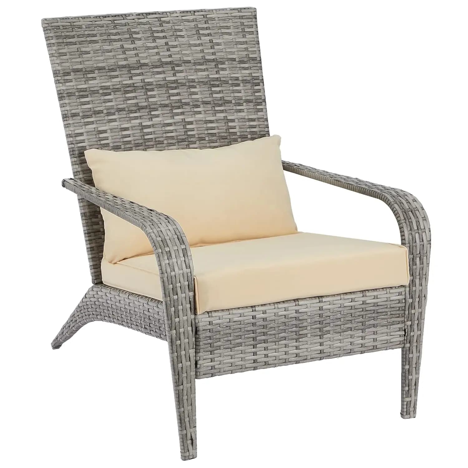 Sedie da Esterno, Sedia in Rattan per Patio con Cuscino e Poggiatesta per Giardino, Cortile, Veranda, Grigio, Personalizzabile