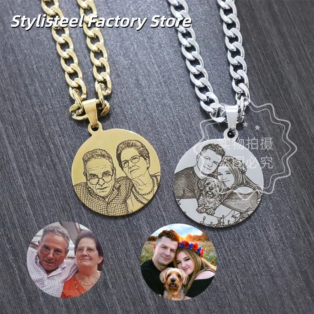 Collana con Ciondolo Portafoto Personalizzato 25mm in Acciaio Inox, Incisione Laser, Catena con Immagine Personalizzata, Regalo Ricordo