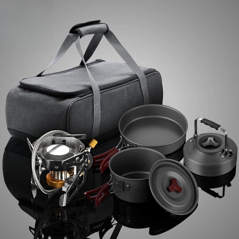 Portable Split Gas Stove Cookware Set For 2-3 People Outdoor Camping Picnic Stove Head Pot Kit