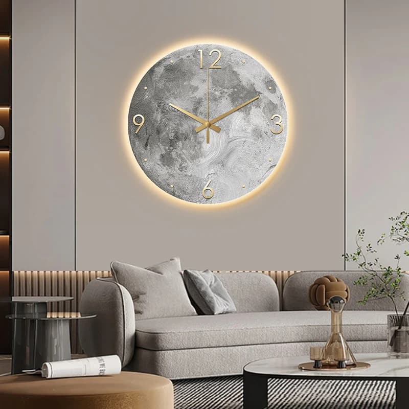 Minimalist LED Light Wall Decoration Modern Wall Clock Living Room Clock Moon Sandstone Painting Home Fashion Restaurant