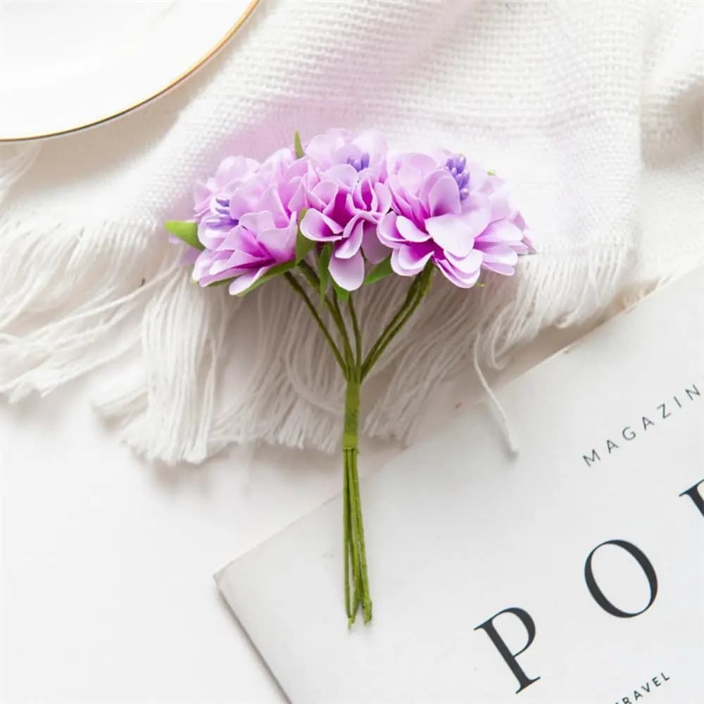 Mini Artificial Carnation Bouquet 6 Heads Handmade Silk Hydrangea Bouquet Realistic DIY Fake Plants Home
