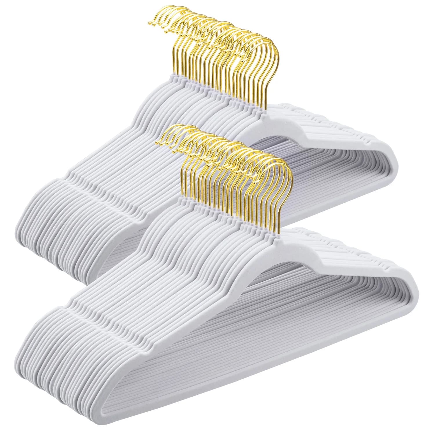 Premium Velvet Hangers Pack 30/60 Pack Heavy duty - Non Slip Slimline - Velvet Suit Hangers White - Gold Hooks,Space Saving Clothes Hangers