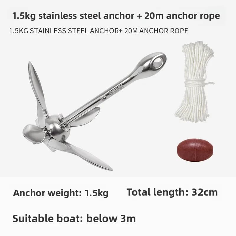 316 In Acciaio Inox Pieghevole Ancoraggio Kayak Yacht Barca Ombrello Tipo di Ancoraggio Marine Anti-corrosione Fissa Lotus Anchor 1.5KG 20m Corda