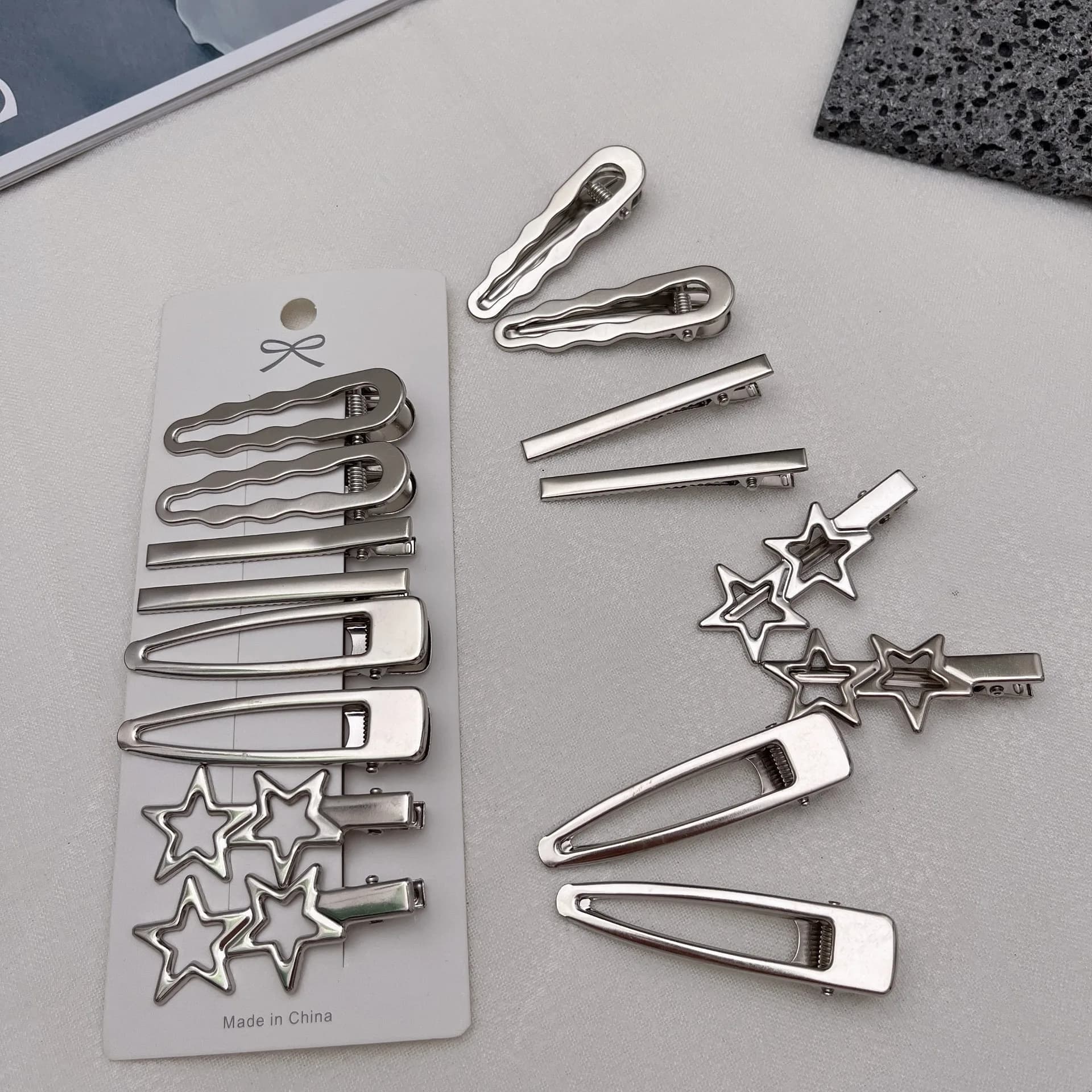 8PCS Metal Hair Clips Side Broken Hair Paper Spice Girls Hair Accessories Silver Knee Clip Set Side Clip One Word Cl
