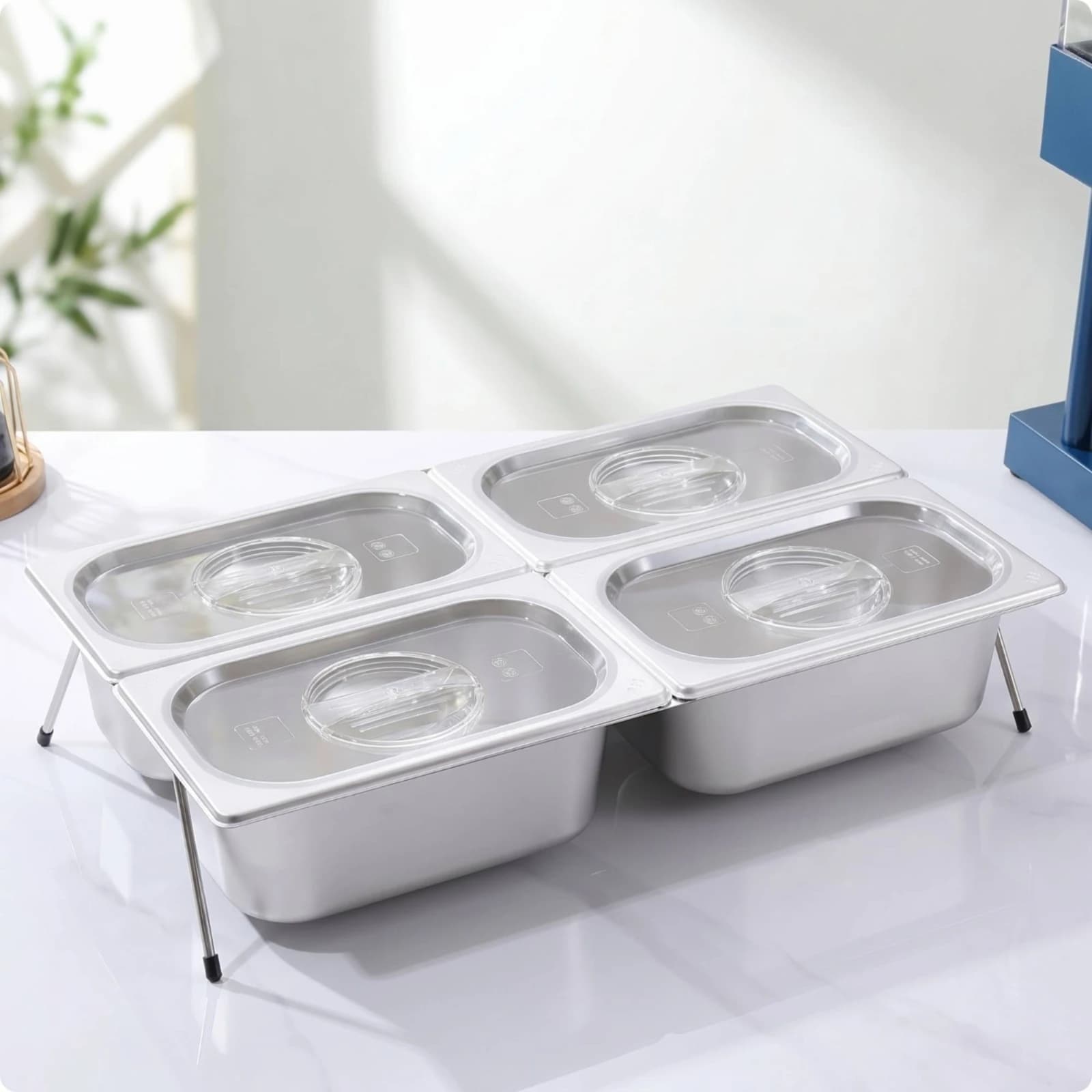 Four-Compartment Food Tray Countertop Food Storage Organizer with Lid Condiment Holder with Lid Clear Container Reusable