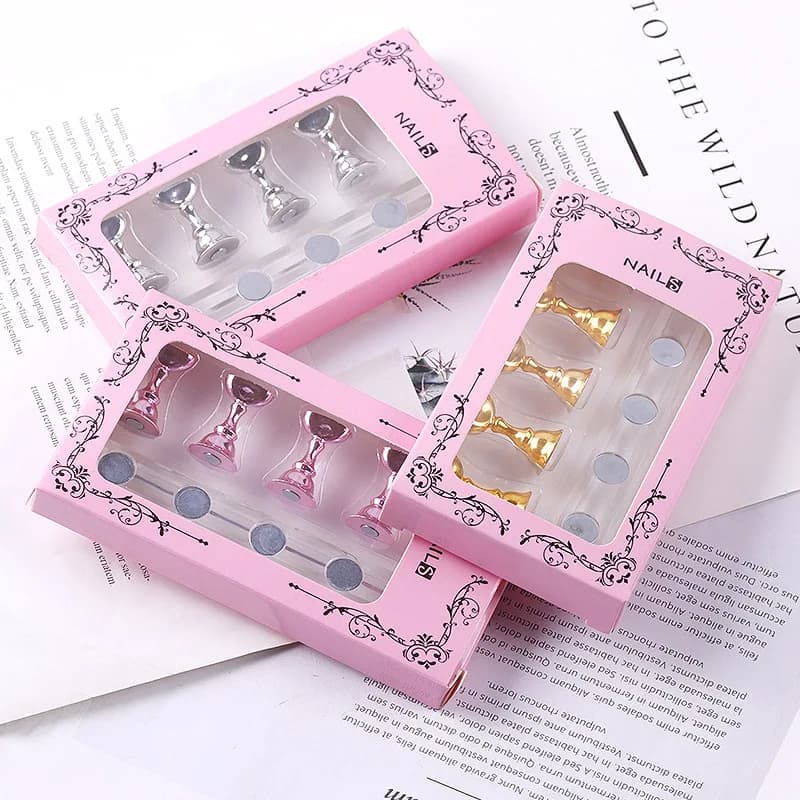 5 pieces magnet nail tip practical display chessboard gold silver pink nails practice nail polish support gel graphic tool 10,5X1,4 cm