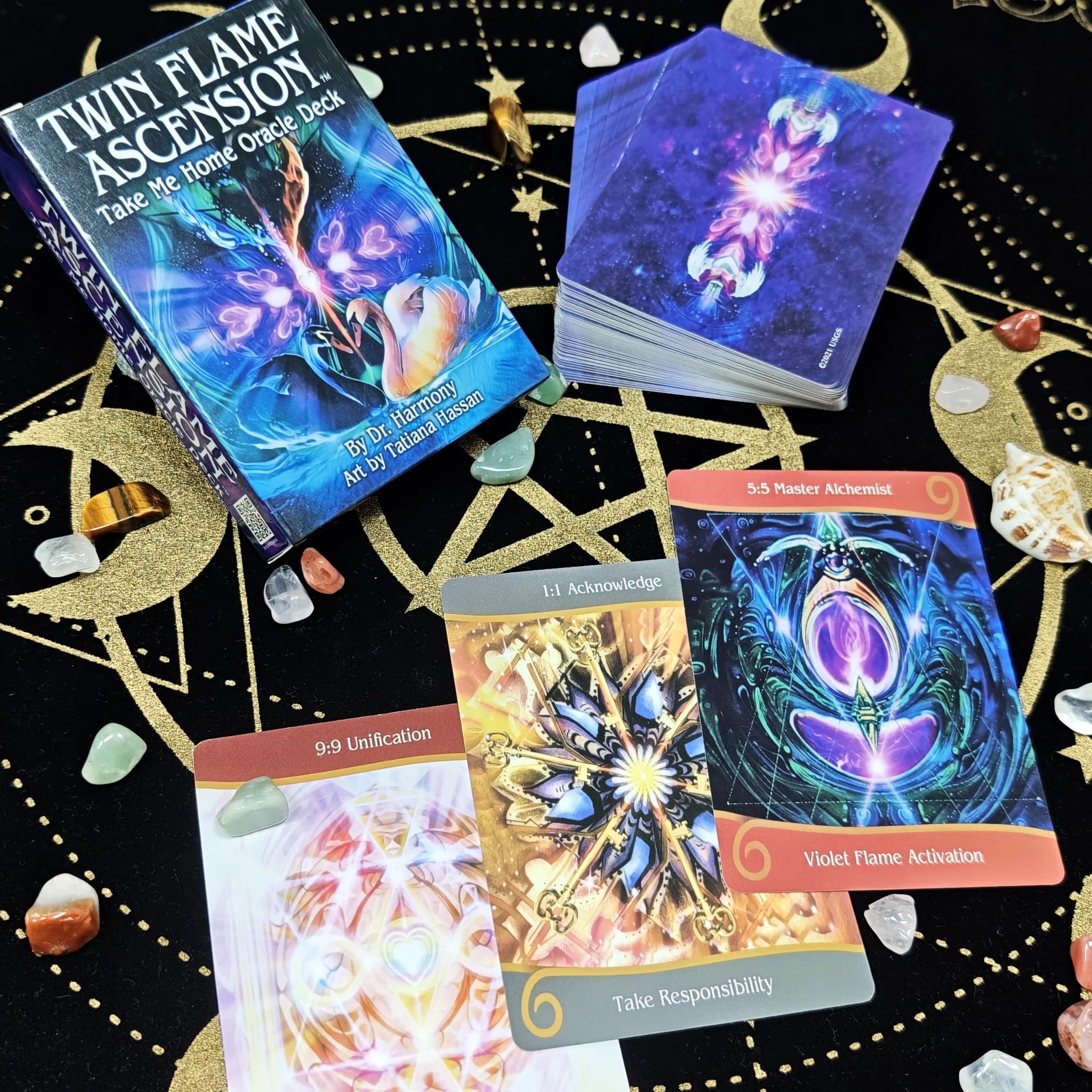 Twin Flame Ascension Oracle Deck 55 pezzi Gioco di carte per predizione del futuro Carte dei tarocchi di divinazione del destino Gioco da tavolo per feste in famiglia