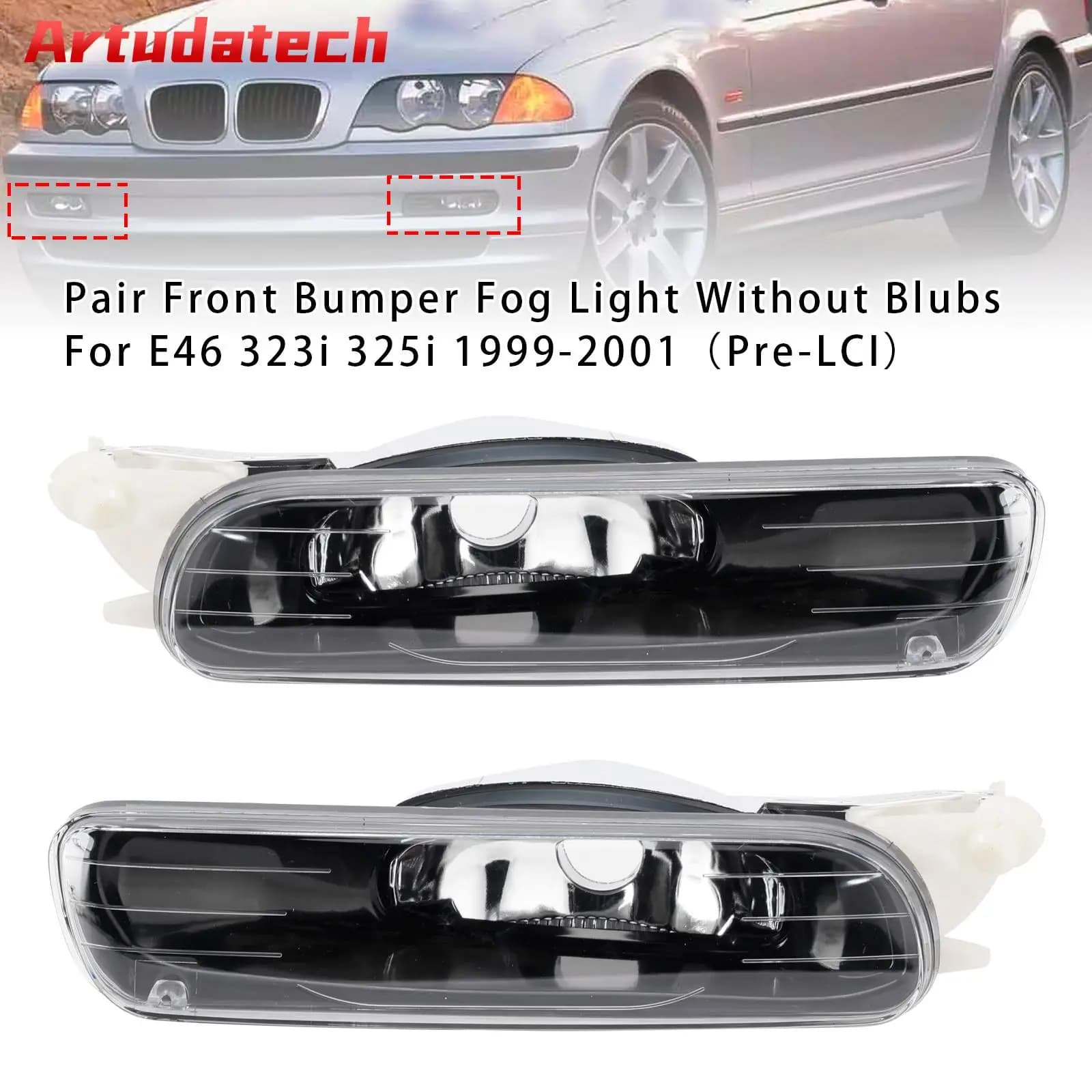 Artudatech Coppia di fendinebbia anteriori senza lampadine per E46 323i 325i 1998-2001 (Pre-LCI) Accessori auto