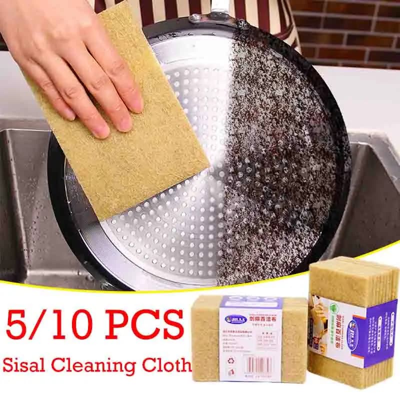 5/10PCS Sisal Kitchen Cleaning Cloth Eco-friendly Plant Cleaning Sponge for Pot Bowl Dishwashing Cloth Kitchen Accessories