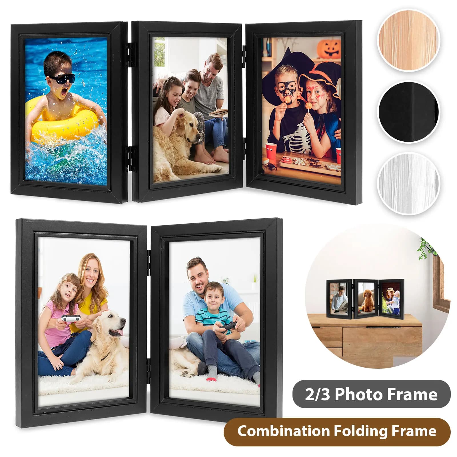 Double/Triple Photo Frames 180° Foldable Hinged Picture Frame Stand Desktop Display Photo Frame with Glass Front Christmas Gifts