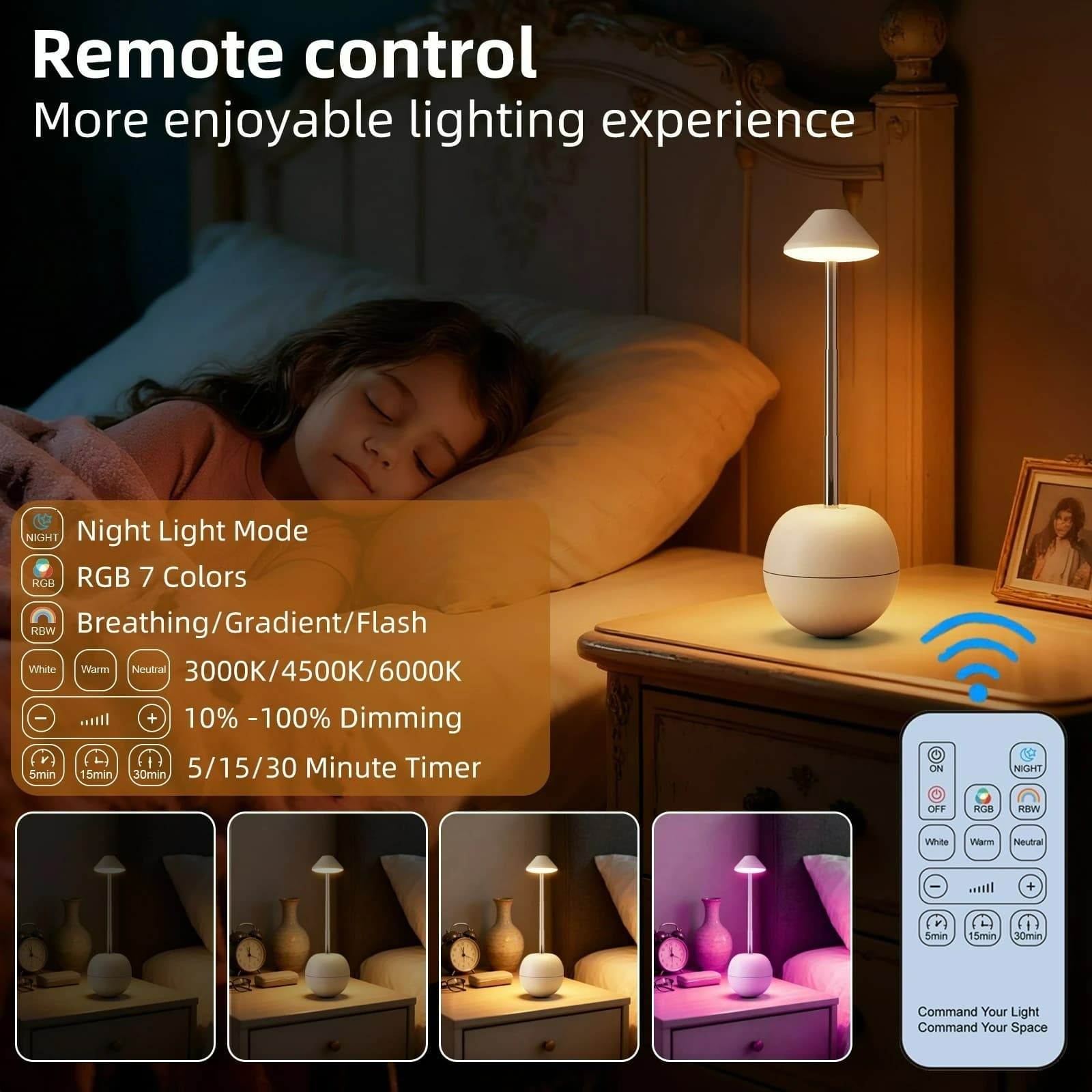 Lampada da scrivania a LED touch con telecomando Luce da scrivania ad altezza regolabile Luce RGB adatta per lampada da comodino camera da letto soggiorno