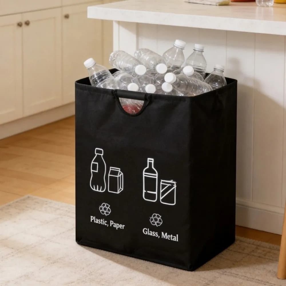 Large Capacity Empty Bottle Storage Basket With Handle Portable Waste Trash Sorting Organizer Foldable Durable