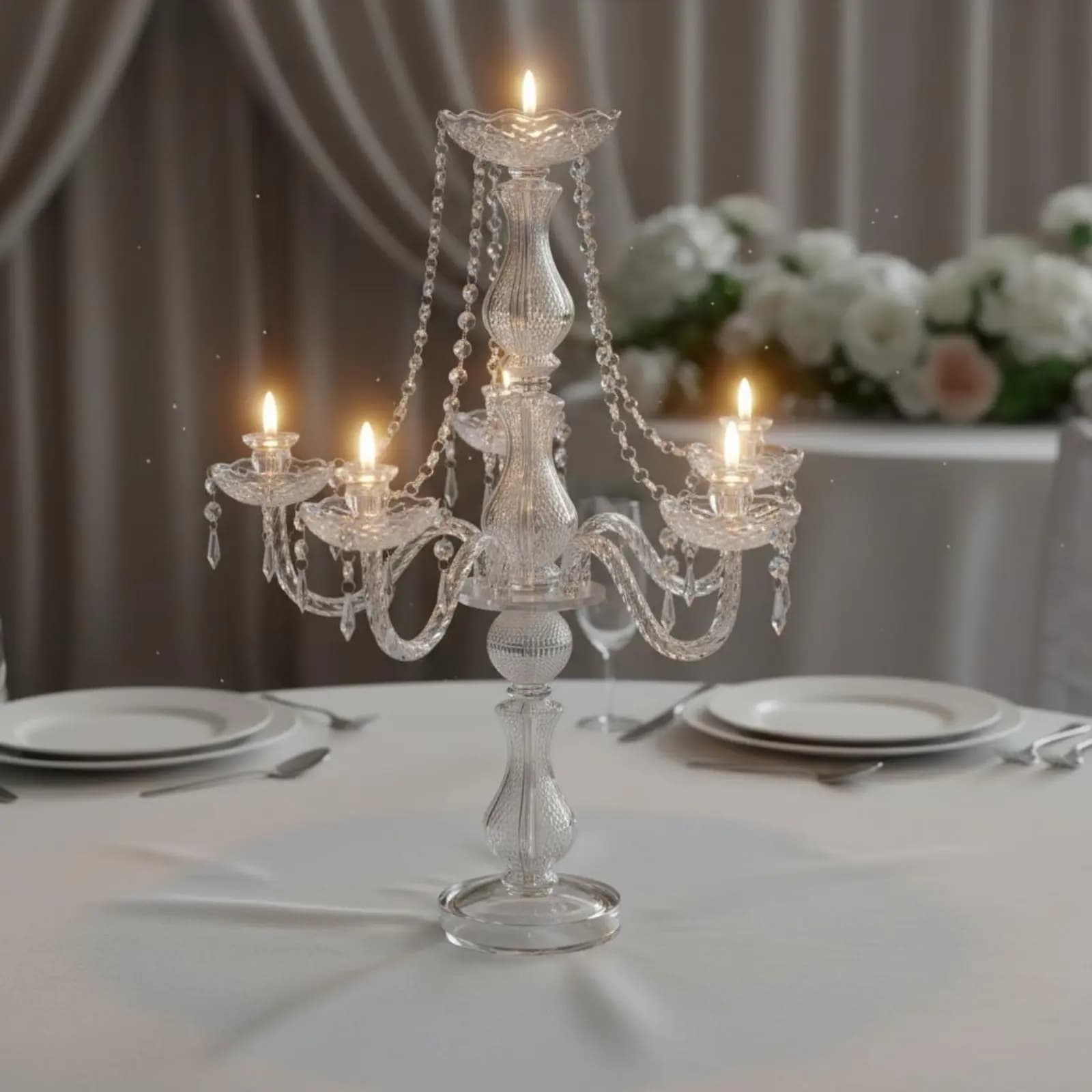 Candelabro in Cristallo Elegante per Matrimoni, Portacandele di Lusso in Vetro Trasparente